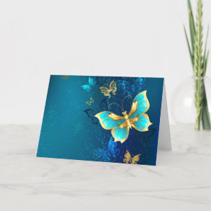 Cartes Pour Fêtes Annuelles Papillons d'or sur un Arrière - plan bleu