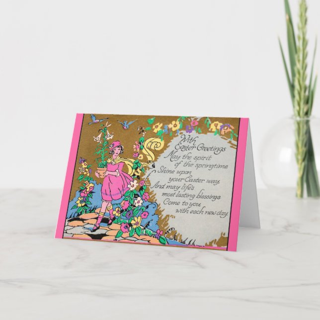 Cartes Pour Fêtes Annuelles Pâques Bénédiction fille en rose (Devant)