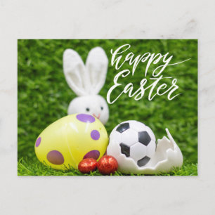 Cartes Pour Fêtes Annuelles Pâques de football avec balle et lapin sur herbe v