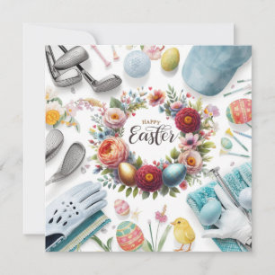 Cartes Pour Fêtes Annuelles Pâques de golf avec équipement de golf avec fleurs
