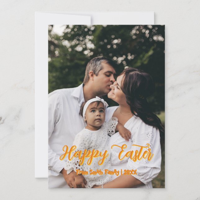 Cartes Pour Fêtes Annuelles Pâques de photos de famille de script moderne (Devant)