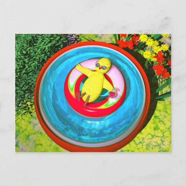 Cartes Pour Fêtes Annuelles Pâques de poussins se détendre dans la piscine (Devant)