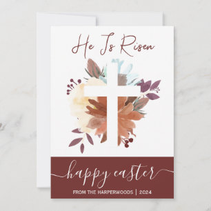 Cartes Pour Fêtes Annuelles Pâques Floral Élégant Croix Chrétienne Joyeuse