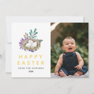 Cartes Pour Fêtes Annuelles Pâques Floral Élégant Moderne Photo Joyeuses Pâq
