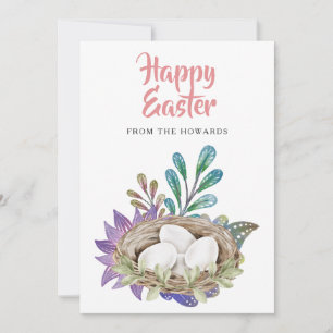 Cartes Pour Fêtes Annuelles Pâques Floral Moderne Élégant Photo Joyeuses Pâq