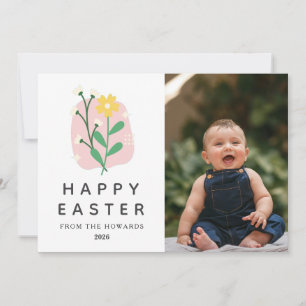 Cartes Pour Fêtes Annuelles Pâques Floral Moderne Élégant Photo Joyeuses Pâq