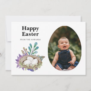 Cartes Pour Fêtes Annuelles Pâques Floral Moderne Élégant Photo Joyeuses Pâq