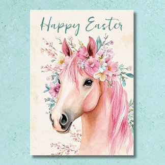 Cartes Pour Fêtes Annuelles Pâques florales du joli Cheval à l'esprit libre