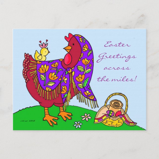 Cartes Pour Fêtes Annuelles Pâques Hen ukrainien Folk Art par Vera Trembach (Devant)