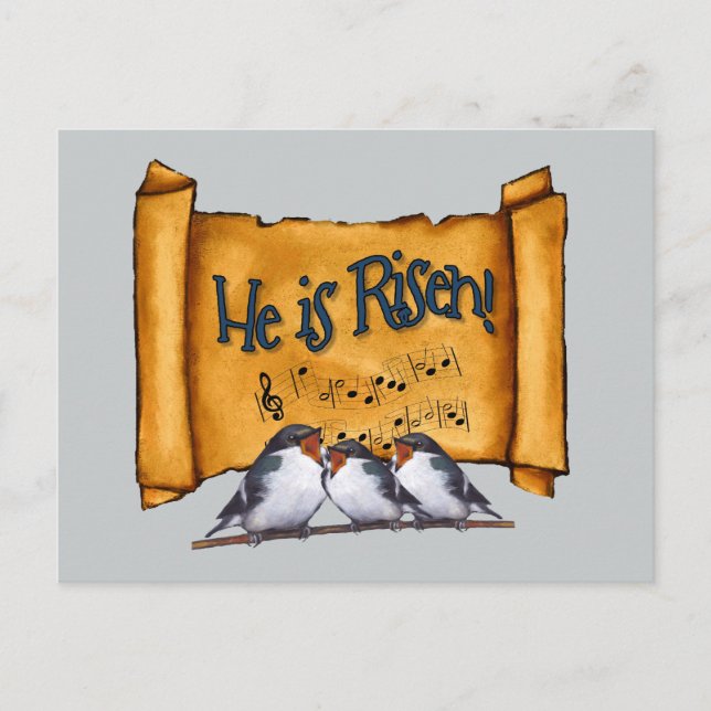 Cartes Pour Fêtes Annuelles Pâques : Il Est Ressuscité ! Old Scroll, chant Ois (Devant)
