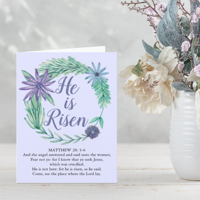 Cartes Pour Fêtes Annuelles Pâques Il est ressuscité violet Religieux Matthieu (Créateur téléchargé)