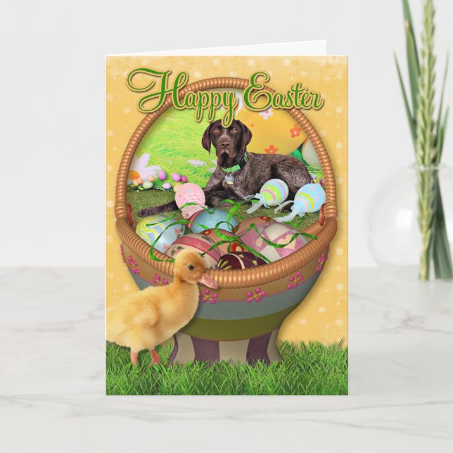 Cartes Pour Fêtes Annuelles Pâques - indicateur de Shorthair d'Allemand - (Devant)