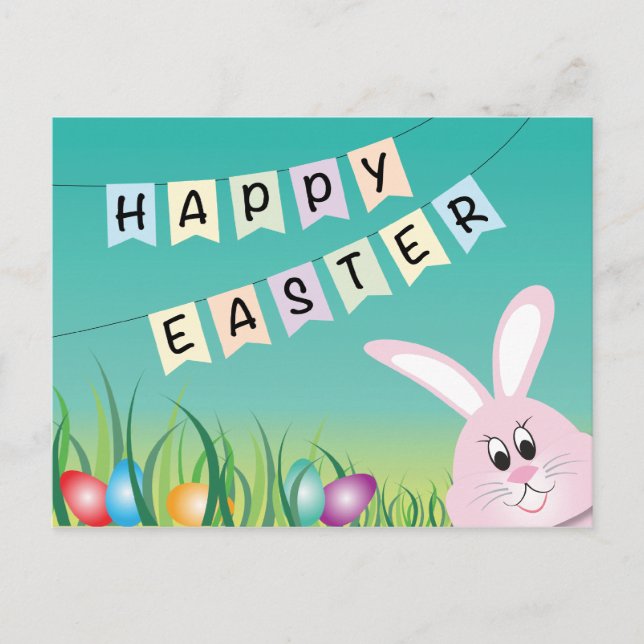 Cartes Pour Fêtes Annuelles Pâques joyeuses avec lapin et oeufs (Devant)