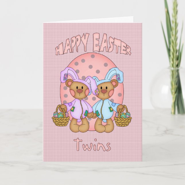 Cartes Pour Fêtes Annuelles Pâques Joyeuses - Jumeaux - Mignonne Ours En Teddy (Devant)