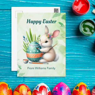 Cartes Pour Fêtes Annuelles Pâques joyeuses, lapin mignon Peindre un oeuf de P