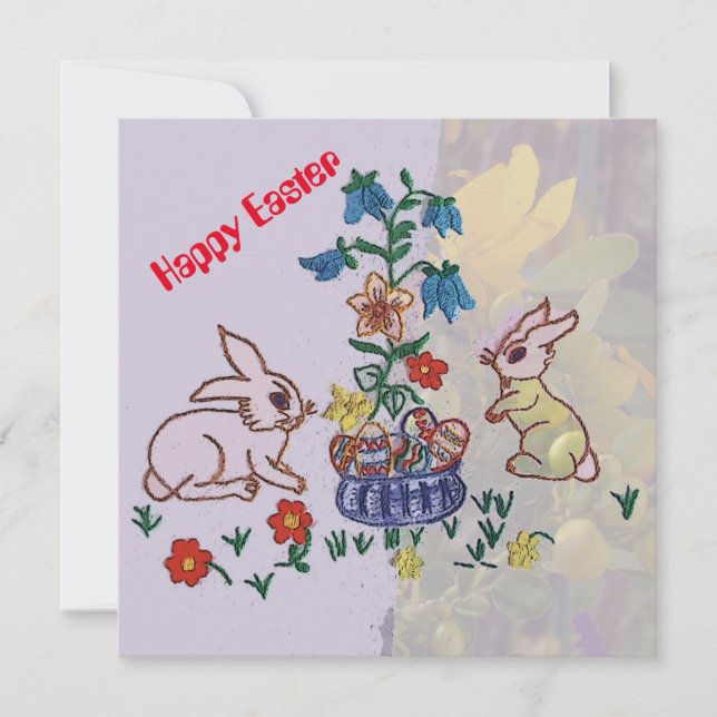 Cartes Pour Fêtes Annuelles Pâques joyeuses - lapins, lys et oeufs saluent (Devant)