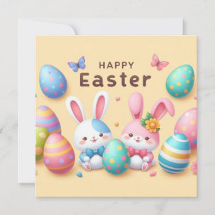 Cartes Pour Fêtes Annuelles Pâques joyeuses - Oeufs de lapin en couleurs paste