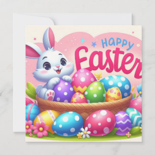 Cartes Pour Fêtes Annuelles Pâques joyeuses - Oeufs de lapin en couleurs paste