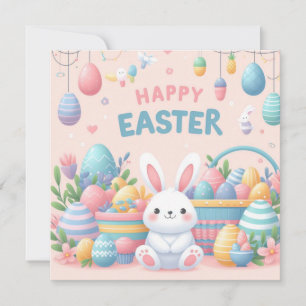 Cartes Pour Fêtes Annuelles Pâques joyeuses - Oeufs de lapin en couleurs paste