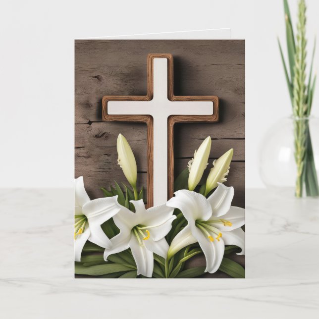 Cartes Pour Fêtes Annuelles Pâques Lys et Croix (Devant)