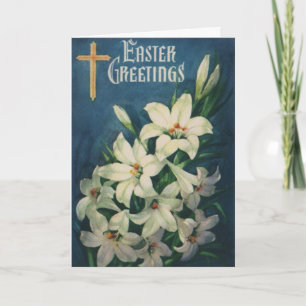 Cartes Pour Fêtes Annuelles Pâques Lys Fleurs, Vintage Religieux Pâques