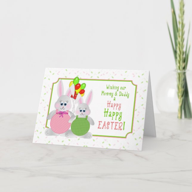 Cartes Pour Fêtes Annuelles Pâques - Maman & Papa - Bunnies & Balloons (Devant)