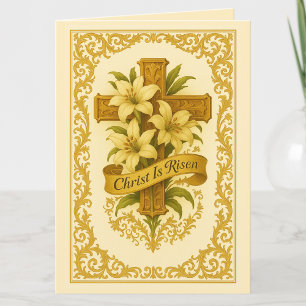 Cartes Pour Fêtes Annuelles Paques Or Croix Lys Le Christ est Ressuscité