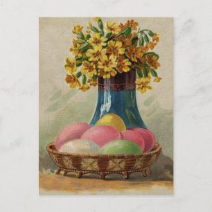Cartes Pour Fêtes Annuelles Pâques Panier Œufs Fleurs Antique
