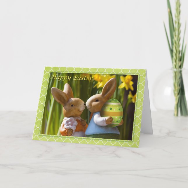 Cartes Pour Fêtes Annuelles Pâques - "Pâques Joyeuses" Couple de Lapin Doux (Devant)
