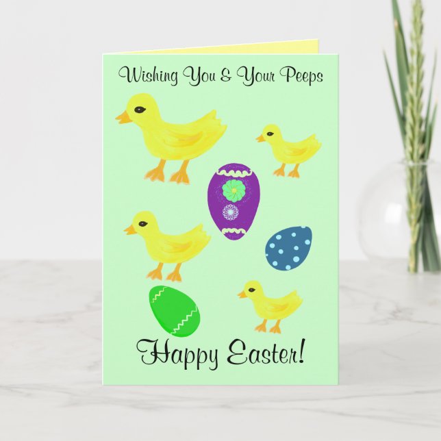 Cartes Pour Fêtes Annuelles Pâques Peeps Jaunes Poussins Oeufs Jaunes Irises (Devant)