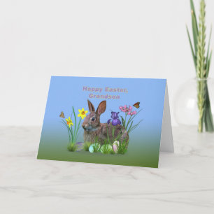 Cartes Pour Fêtes Annuelles Pâques, petit-fils, fleurs, oeufs et rabbin