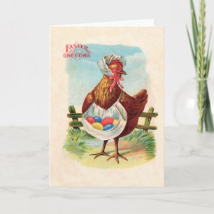 Cartes Pour Fêtes Annuelles Pâques Poulet De La Ferme Cute Oeufs Antiques