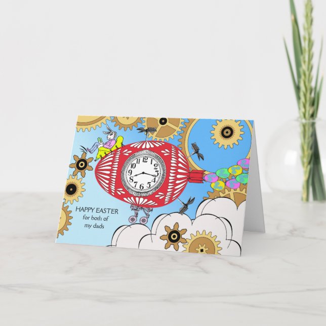 Cartes Pour Fêtes Annuelles Pâques pour mes deux papas, lapin à vapeur (Devant)