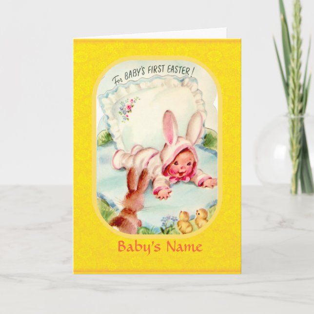 Cartes Pour Fêtes Annuelles Pâques ~ Premier bébé habillé en Bunny Costume voi (Devant)