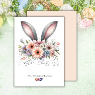 Cartes Pour Fêtes Annuelles Pâques Printemps Floral Lapin Lapin Oreilles Nom d