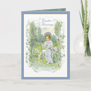 Cartes Pour Fêtes Annuelles Pâques religieuses vintage Jésus avec des agneaux 