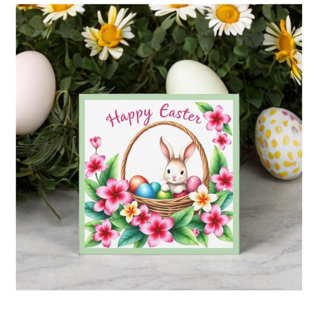 Cartes Pour Fêtes Annuelles Pâques saluant lapin tropical et oeufs (Créateur téléchargé)