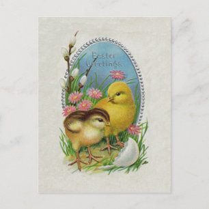 Cartes Pour Fêtes Annuelles Pâques Salutations Jaune Chicks Fleurs