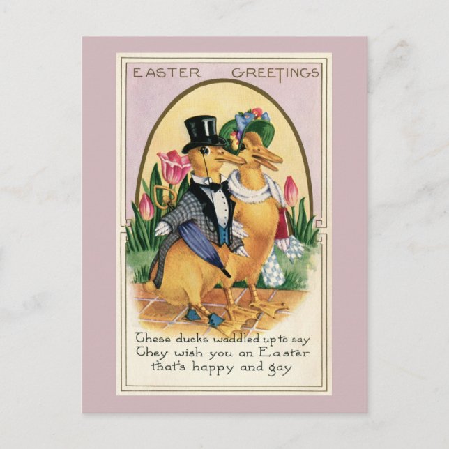 Cartes Pour Fêtes Annuelles Pâques Salutations mignon canards victoriens coupl (Devant)