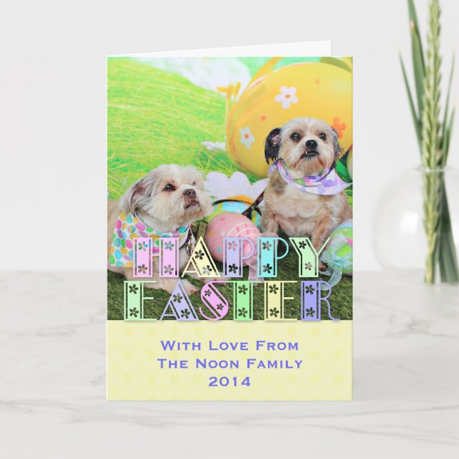 Cartes Pour Fêtes Annuelles Pâques - Shih Tzu - Clementine et Winston (Devant)