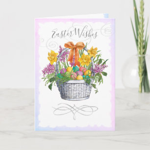 Cartes Pour Fêtes Annuelles Pâques Souhaits Aquarelle Floral Panier Oeufs