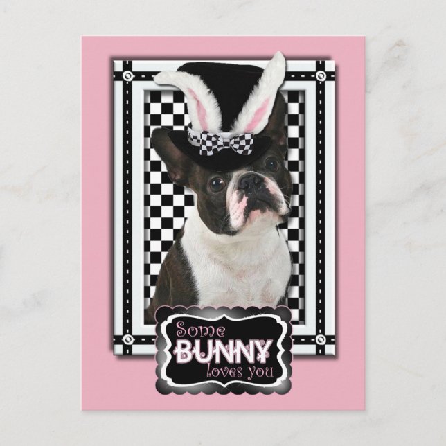 Cartes Pour Fêtes Annuelles Pâques - Un Lapin Vous Aime - Boston Terrier (Devant)