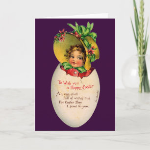 Cartes Pour Fêtes Annuelles Pâques victoriennes, Vintage fille avec Bonnet dan