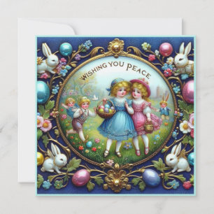 Cartes Pour Fêtes Annuelles Pâques vintage ~NOUS VOUS SOUHAITONS LA PAIX ~ Enf