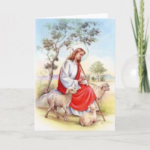 Cartes Pour Fêtes Annuelles Pâques vintages religieuses, Jésus le berger