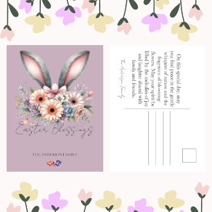Cartes Pour Fêtes Annuelles Pâques Violet Floral Lapin Lapin Oreilles Nom de f