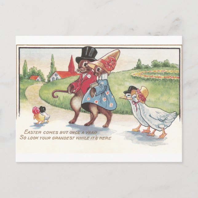 Cartes Pour Fêtes Annuelles Parade de Pâques de lapins et de canards (Devant)
