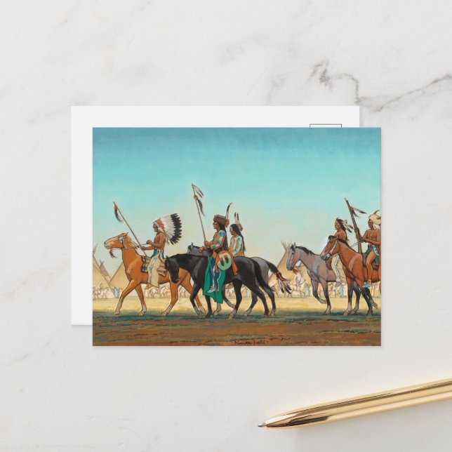 Cartes Pour Fêtes Annuelles Parade des guerriers par Maynard Dixon (Devant/Arrière en situation)