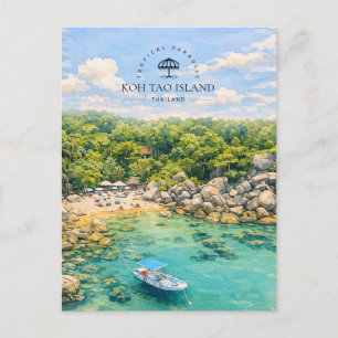 Cartes Pour Fêtes Annuelles PARADIS TROPICAL ÎLE DE KOH TAO   Aquarelle