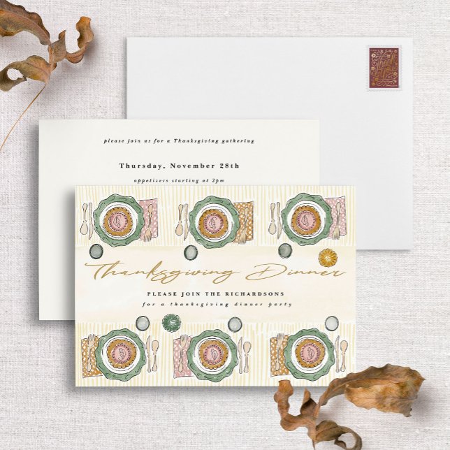 Cartes Pour Fêtes Annuelles Paramètre de table Thanksgiving Illustrated Invita (Créateur téléchargé)